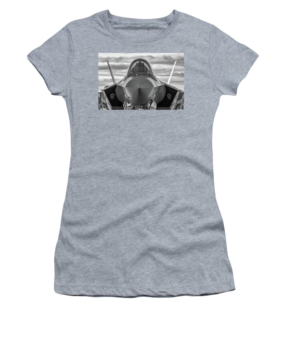 F35 Women's T-Shirt featuring the photograph Black and White Stealth by Chris Buff
