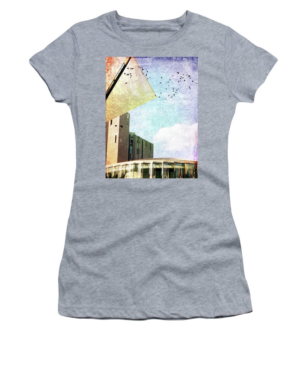 Black Birds Women's T-Shirt featuring the photograph Black Birds and Architecture by Marilyn Hunt