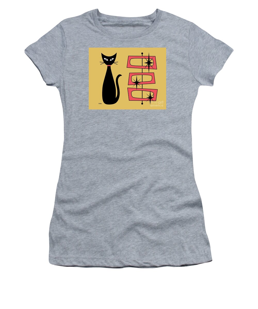 Mid Century Cat Women's T-Shirt featuring the digital art Black Cat with Mod Rectangles Yellow by Donna Mibus