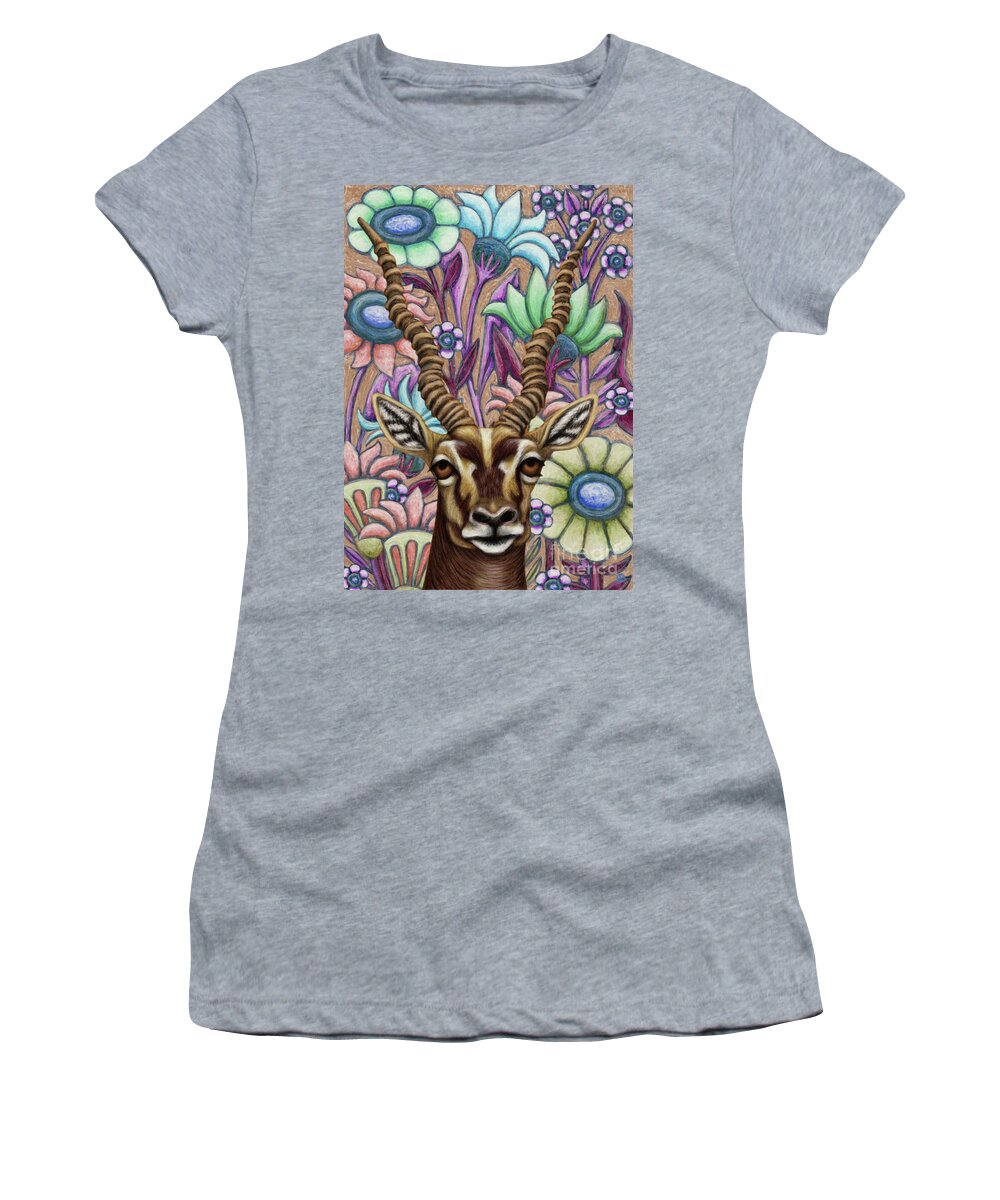 Antelope Women's T-Shirt featuring the painting Blackbuck Floral by Amy E Fraser