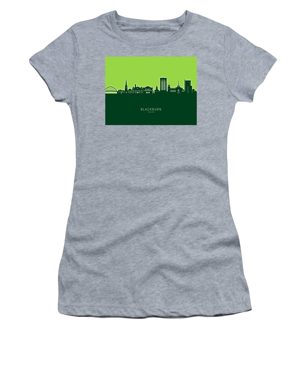 Blackburn Women's T-Shirt featuring the digital art Blackburn England Skyline #46 by Michael Tompsett