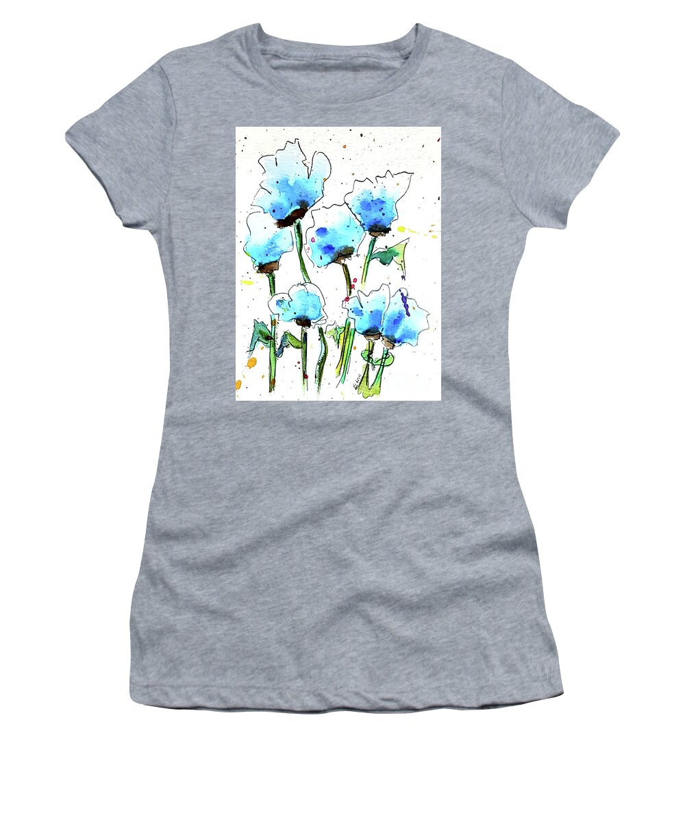 Blooming Women's T-Shirt featuring the painting Blooming in Blue 4 U by Eileen Kelly