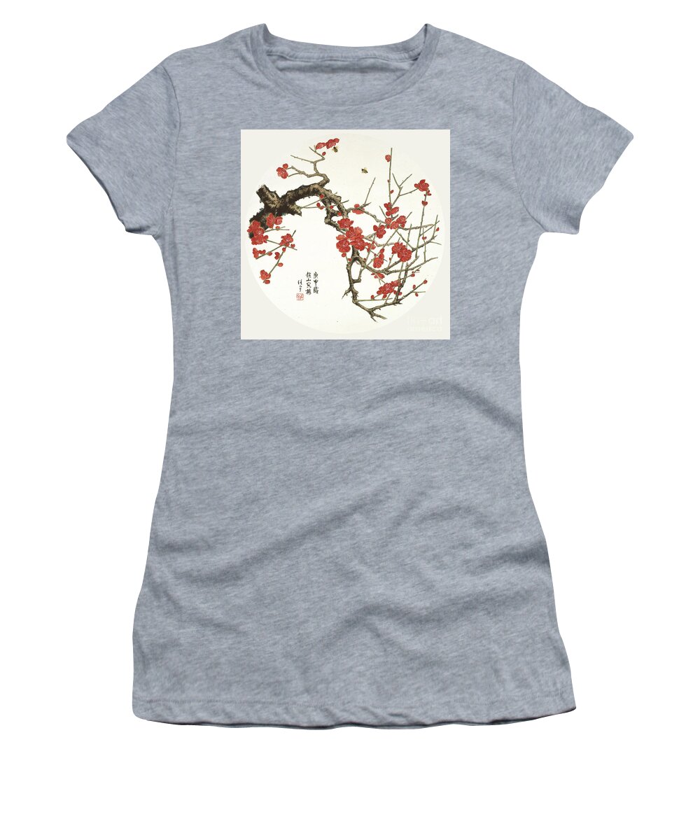Ren Yu Women's T-Shirt featuring the painting Blossoms of China - Plum Blossom by Ren Yu