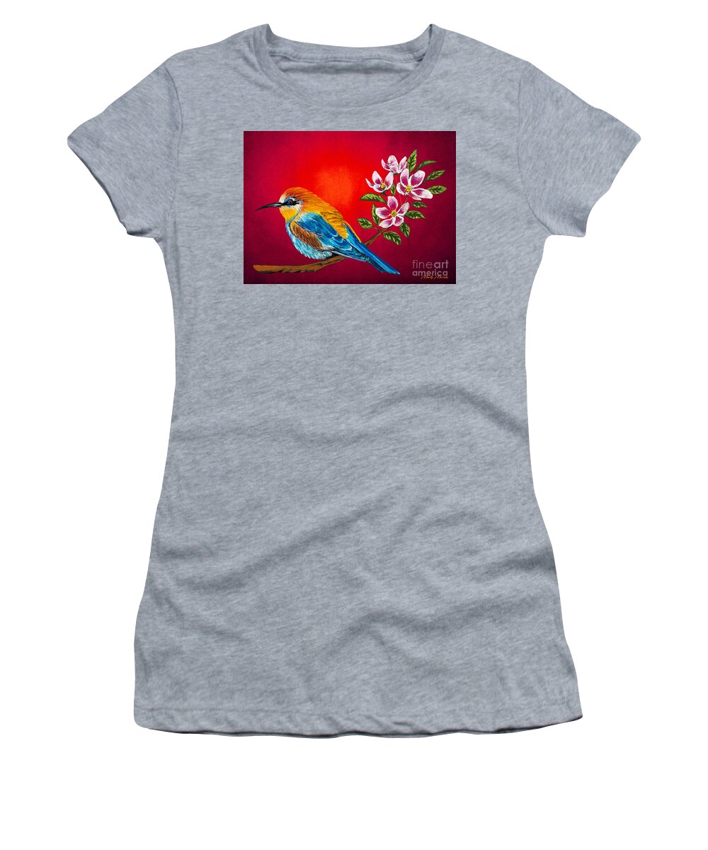 Bird Lovers Women's T-Shirt featuring the painting Blue and Yellow Tanager by Marty's Royal Art