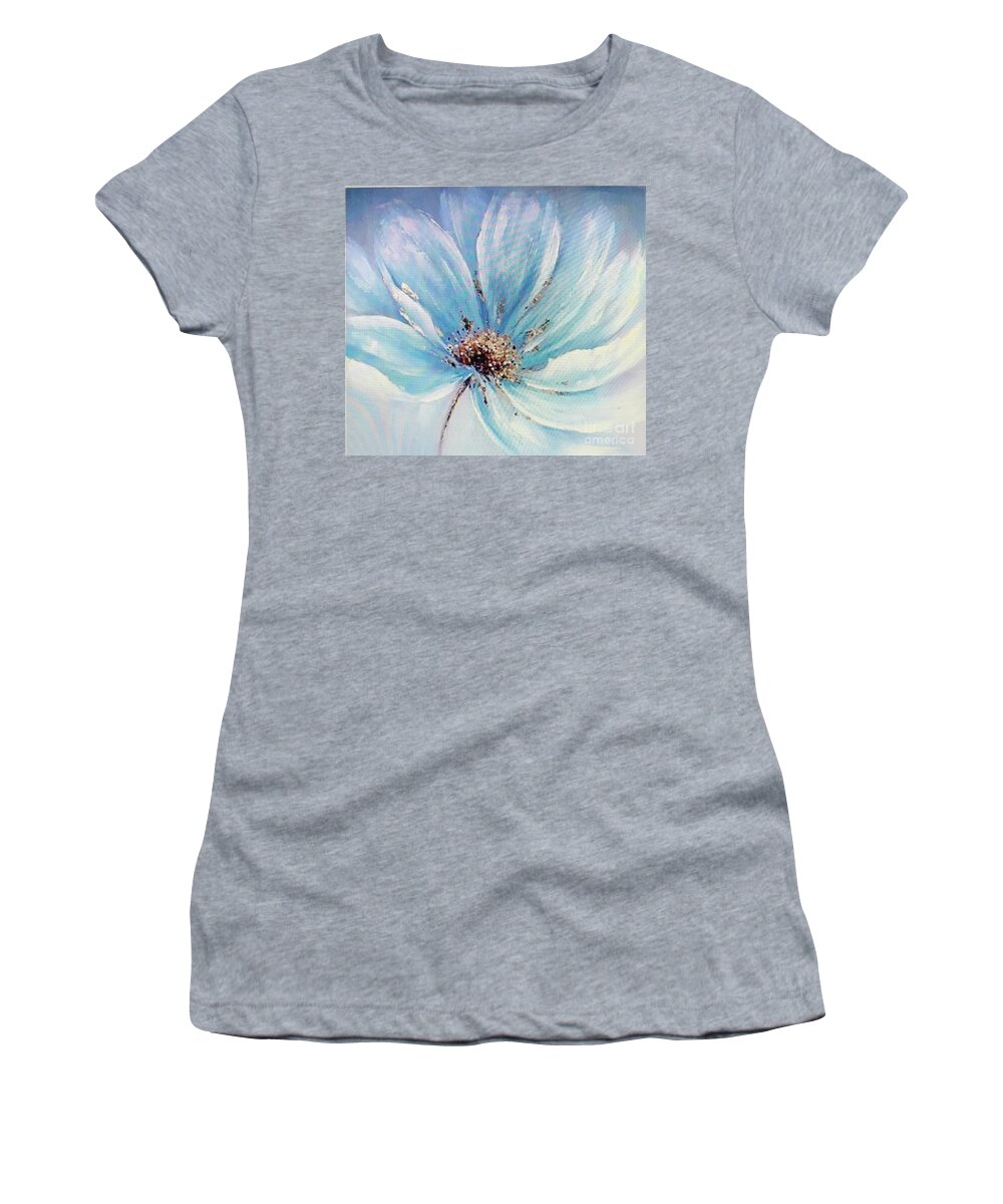 Original Art Work Women's T-Shirt featuring the painting Blue Flower by Theresa Honeycheck