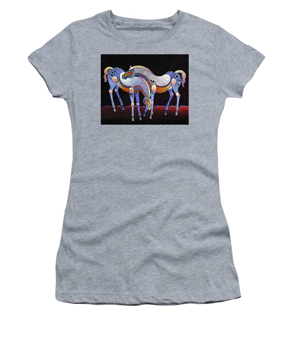 Imagined Realism Women's T-Shirt featuring the painting Blue Foals after Franz Marc by Bob Coonts