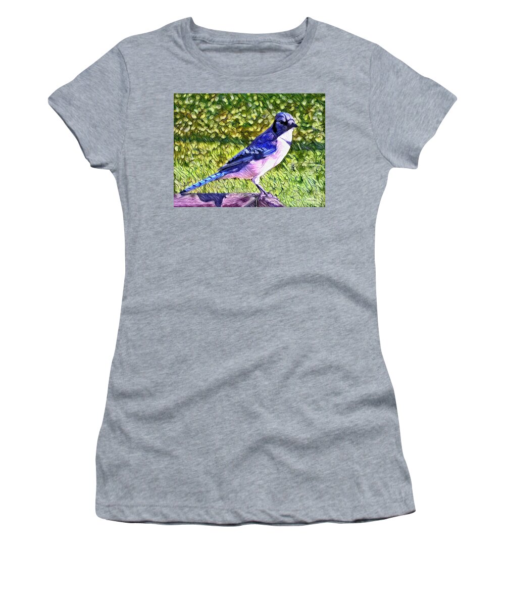 Blue Jay Women's T-Shirt featuring the photograph Blue Jay Posing Pretty by Leslie Montgomery