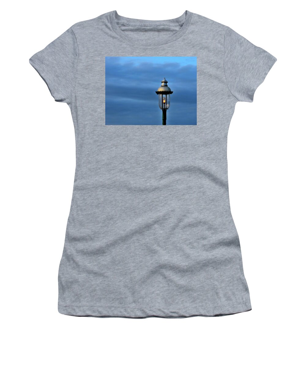 Lamppost Women's T-Shirt featuring the photograph Blue Light Special by Linda Stern