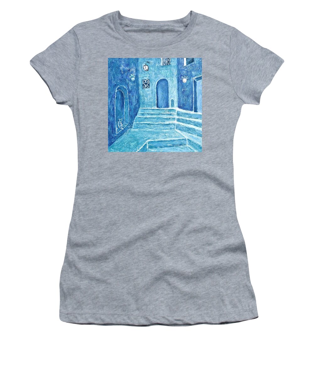 Blue Women's T-Shirt featuring the painting Blue Morocco by Victoria Lakes