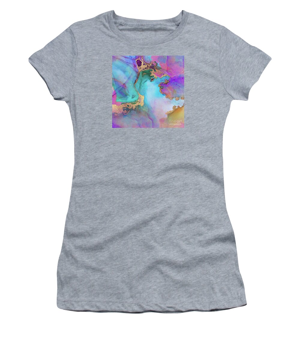 Abstract Art Women's T-Shirt featuring the painting Blue, Purple And Gold Abstract Watercolor by Modern Art