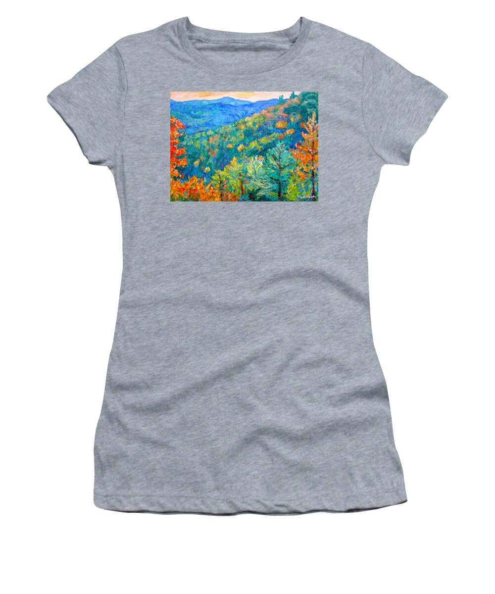 Blue Ridge Mountains Women's T-Shirt featuring the painting Blue Ridge Autumn by Kendall Kessler