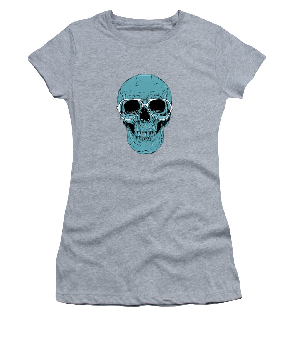 Skull Women's T-Shirt featuring the drawing Blue skull by Balazs Solti
