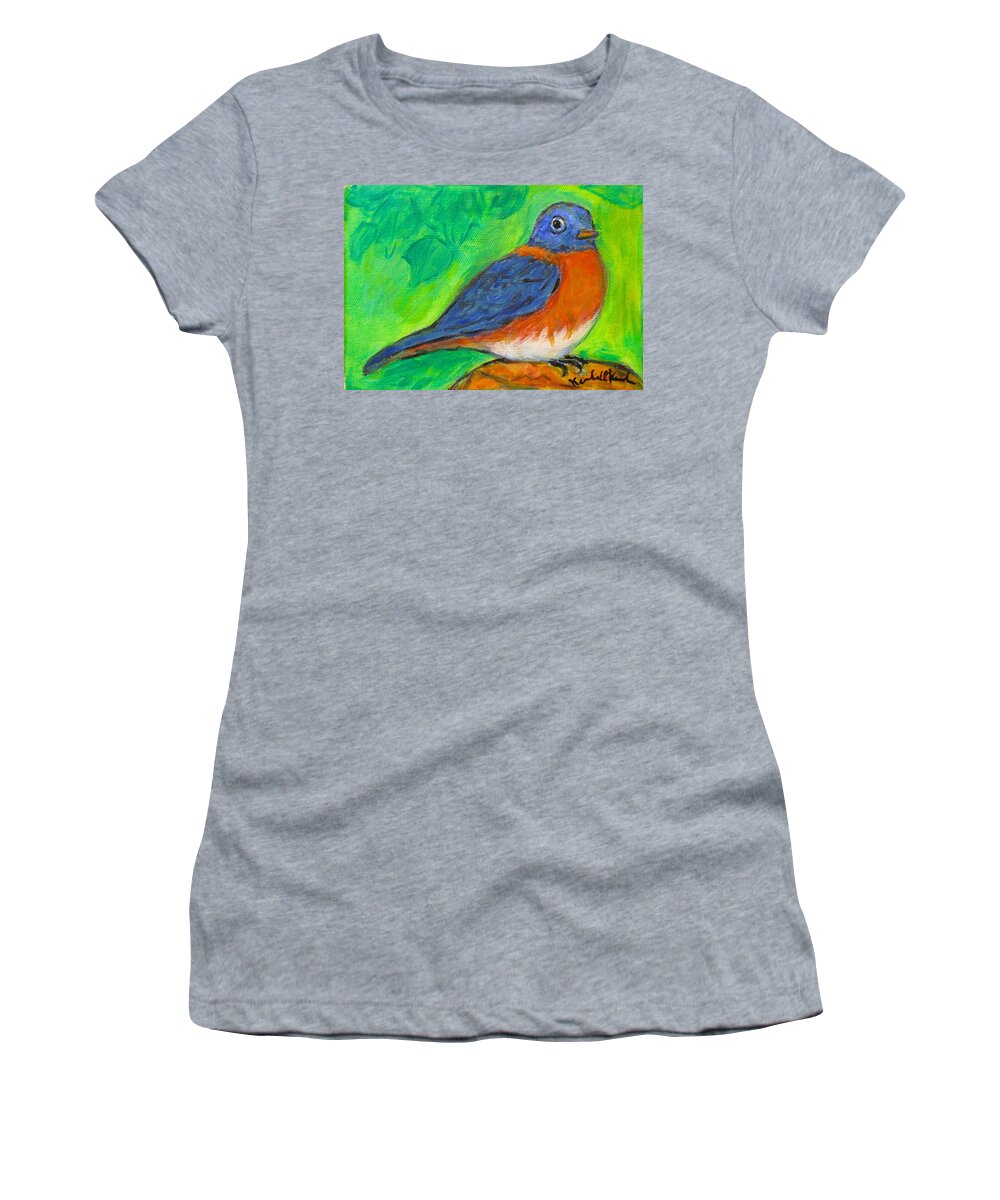 Birds Women's T-Shirt featuring the painting Bluebird Perch by Kendall Kessler