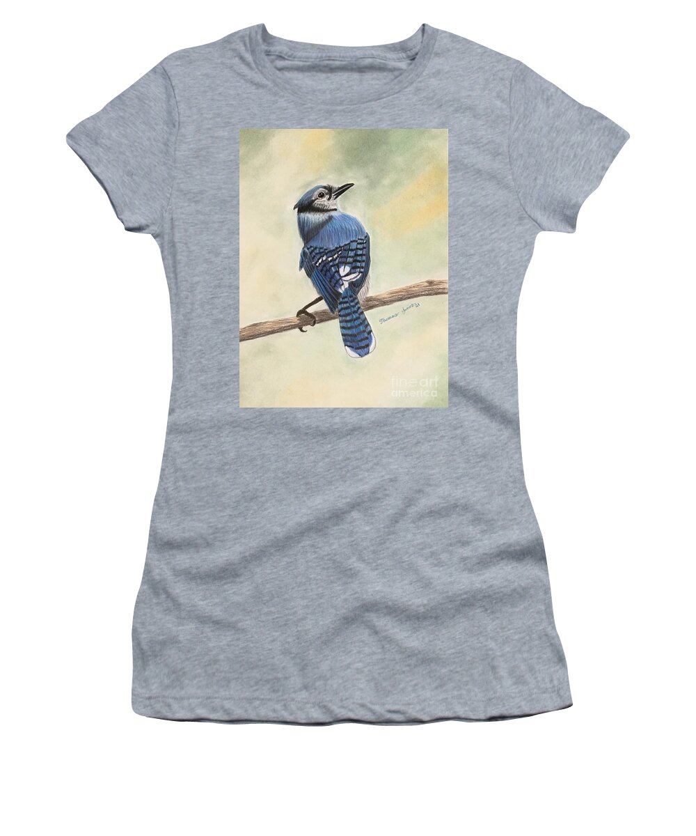 Bluejay Women's T-Shirt featuring the drawing Bluejay by Thomas Janos