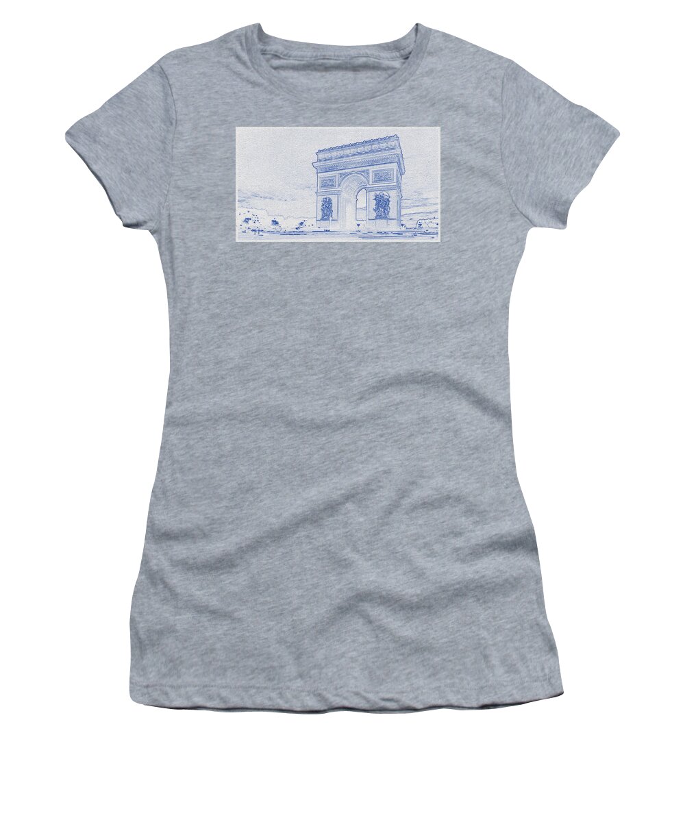 Oil On Canvas Women's T-Shirt featuring the digital art Blueprint drawing of Cityscape 30 by Celestial Images