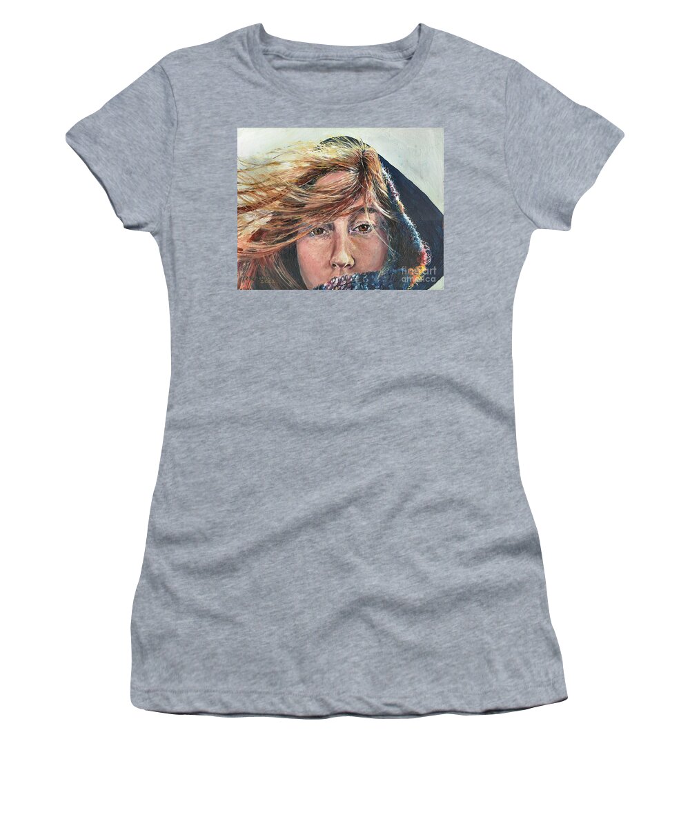 Wind Women's T-Shirt featuring the painting Blustery Day by Merana Cadorette