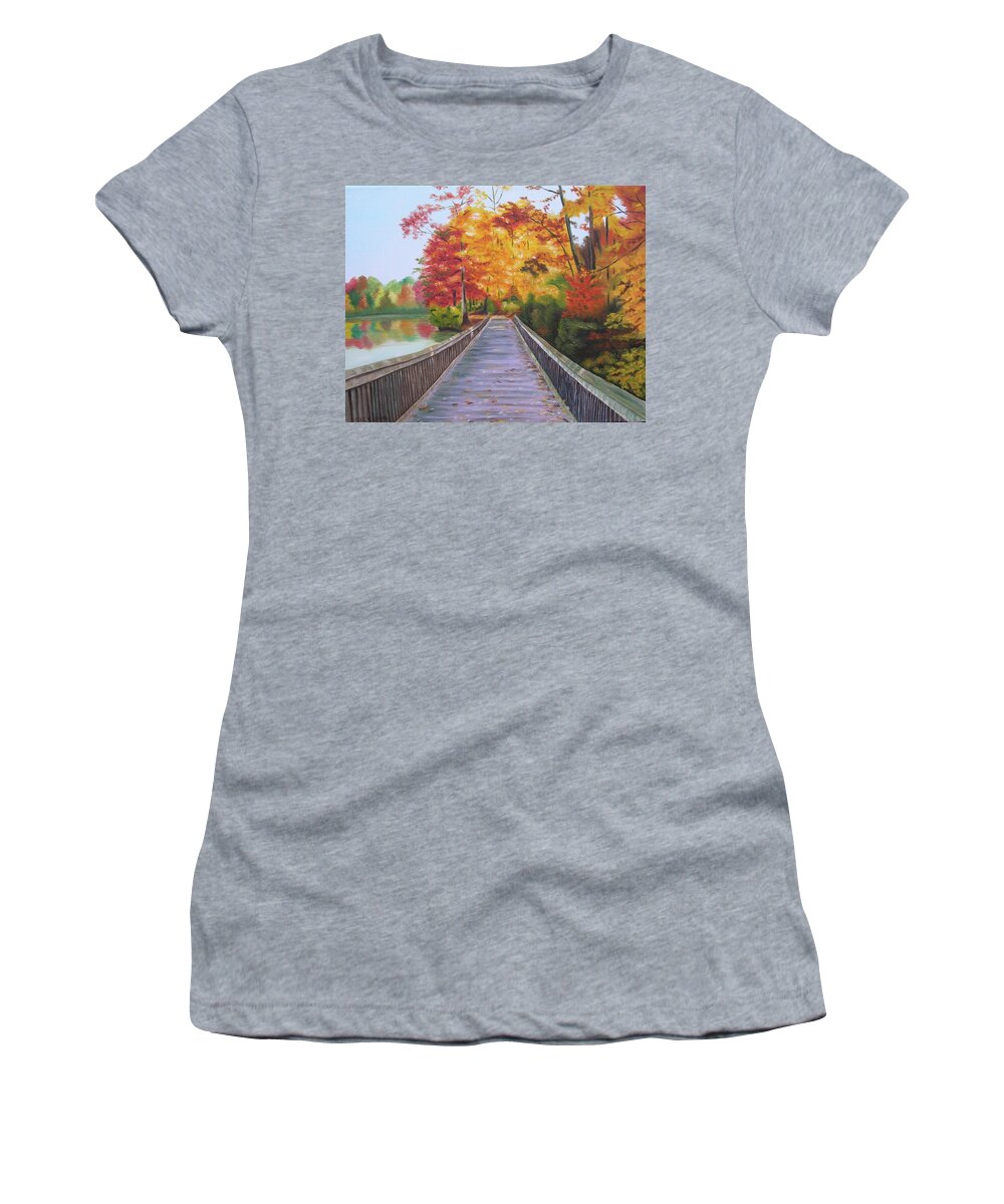 Fall Women's T-Shirt featuring the painting Boardwalk by Jill Ciccone Pike