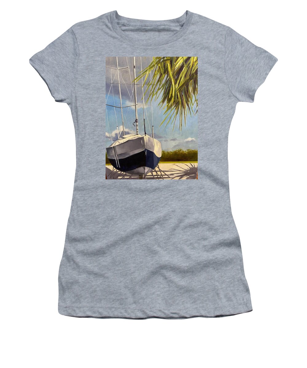  Women's T-Shirt featuring the painting Boat 2 by Chris Gholson