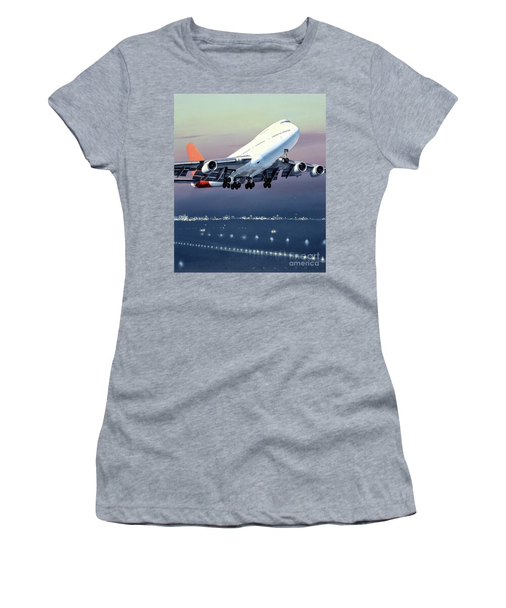 Aircraft Women's T-Shirt featuring the painting Boeing 747 by Jack Fellows
