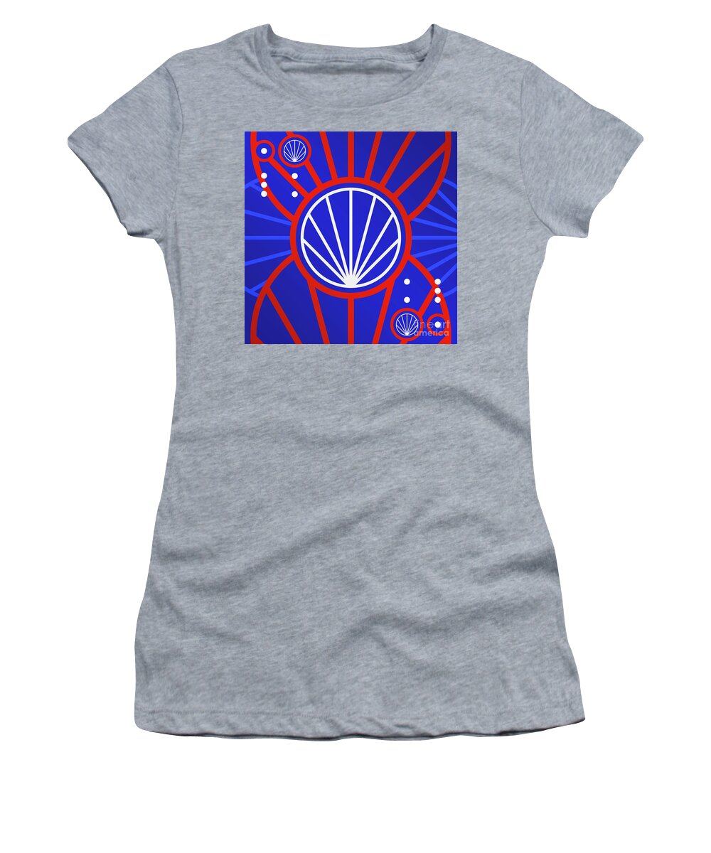 Abstract Women's T-Shirt featuring the mixed media Bold Primary Geometric Glyph Art in Red White and Blue n.0119 by Holy Rock Design