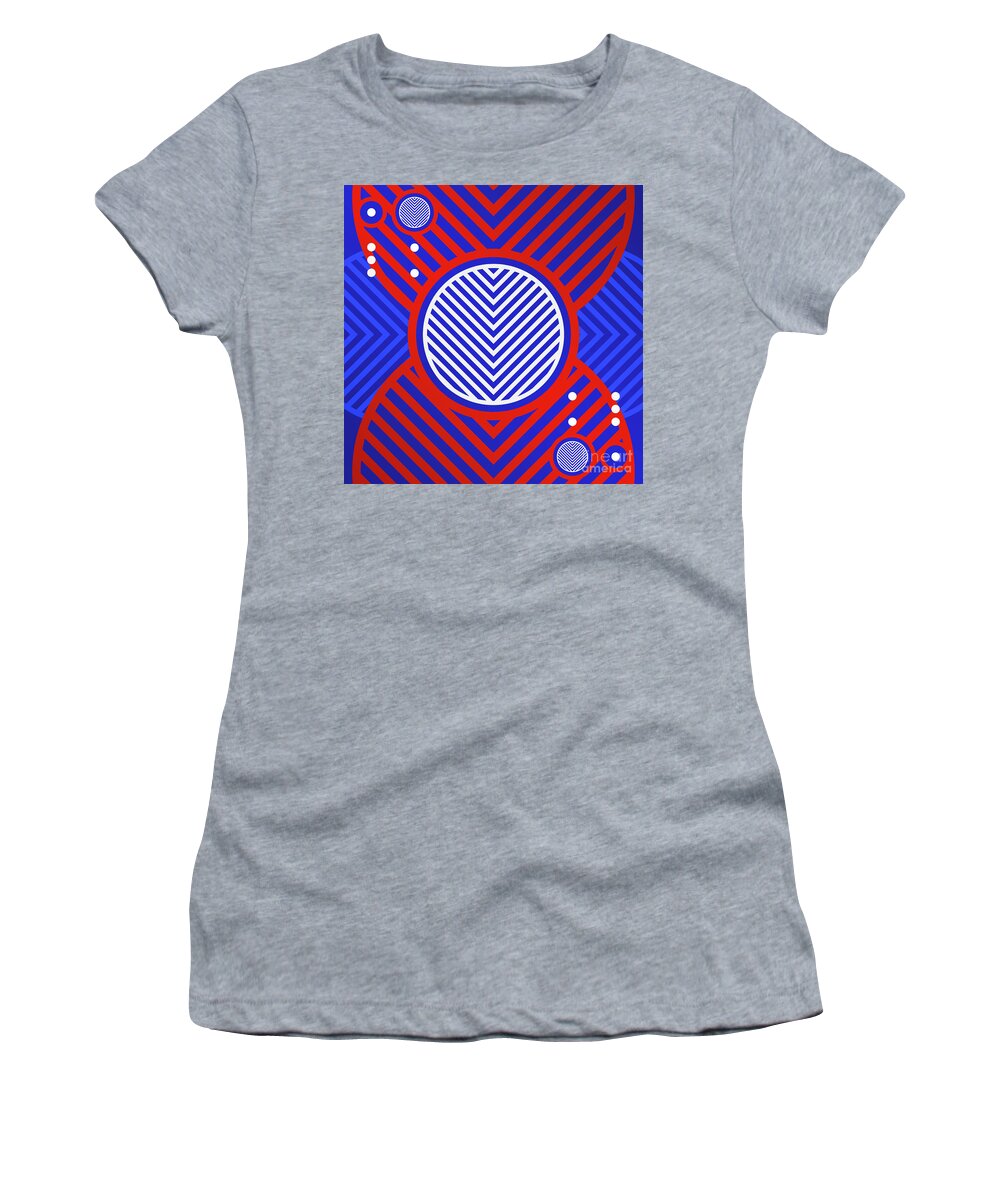 Abstract Women's T-Shirt featuring the mixed media Bold Primary Geometric Glyph Art in Red White and Blue n.0364 by Holy Rock Design
