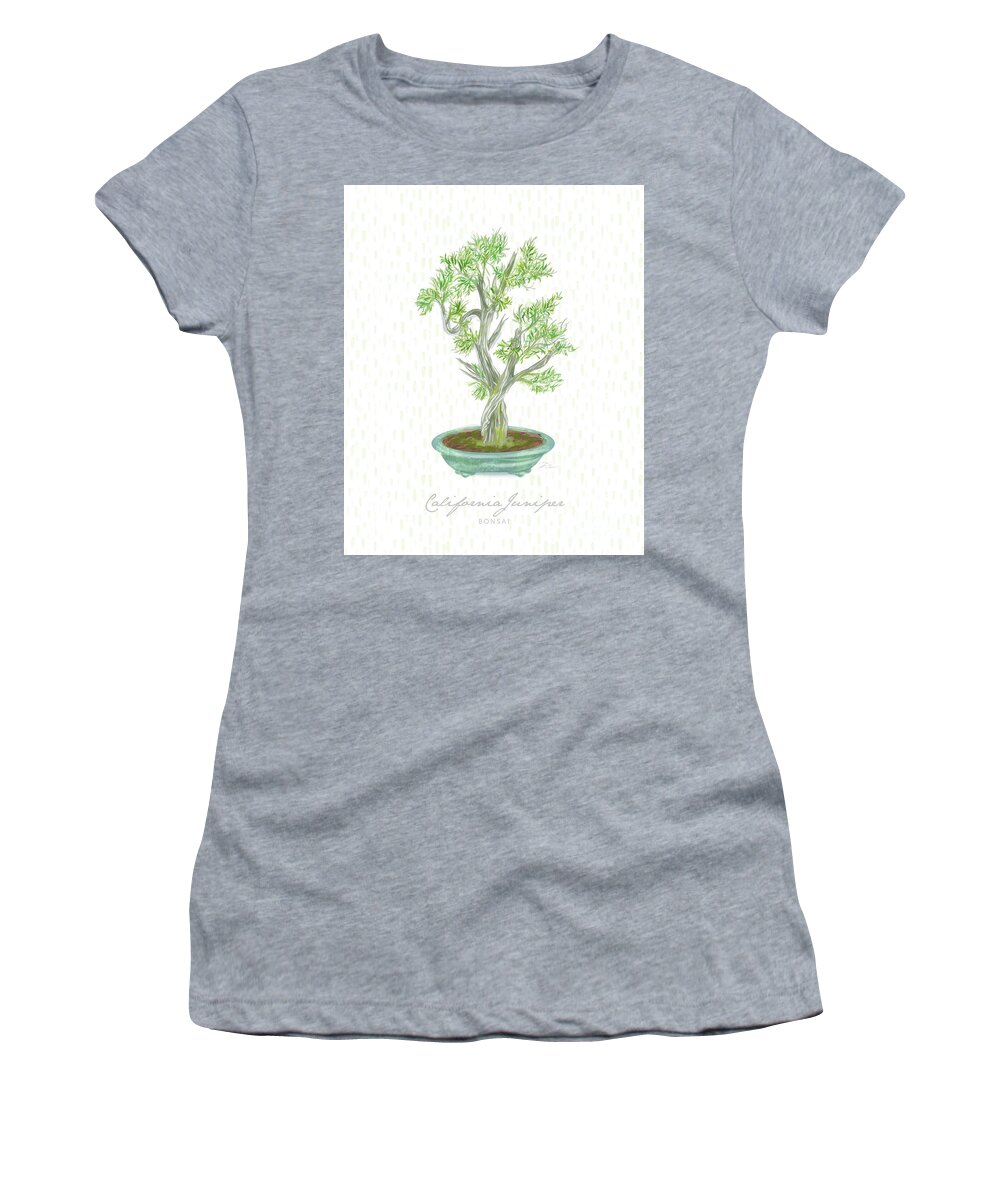 Bonsai Women's T-Shirt featuring the mixed media Bonsai Trees - California Juniper by Shari Warren