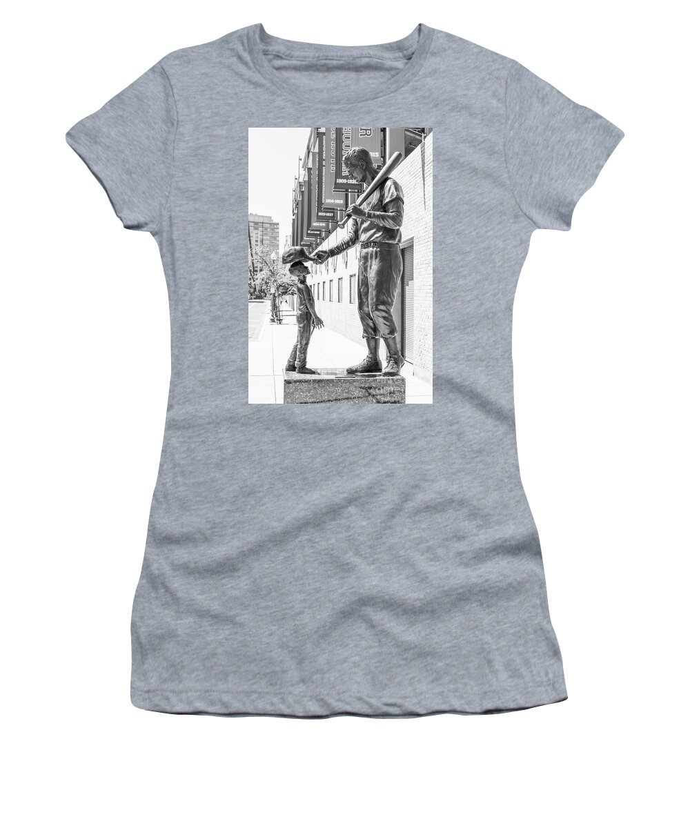Boston Fenway Park Ted Williams Statue Black and White Photo Women's T-Shirt  by Paul Velgos - Paul Velgos - Artist Website