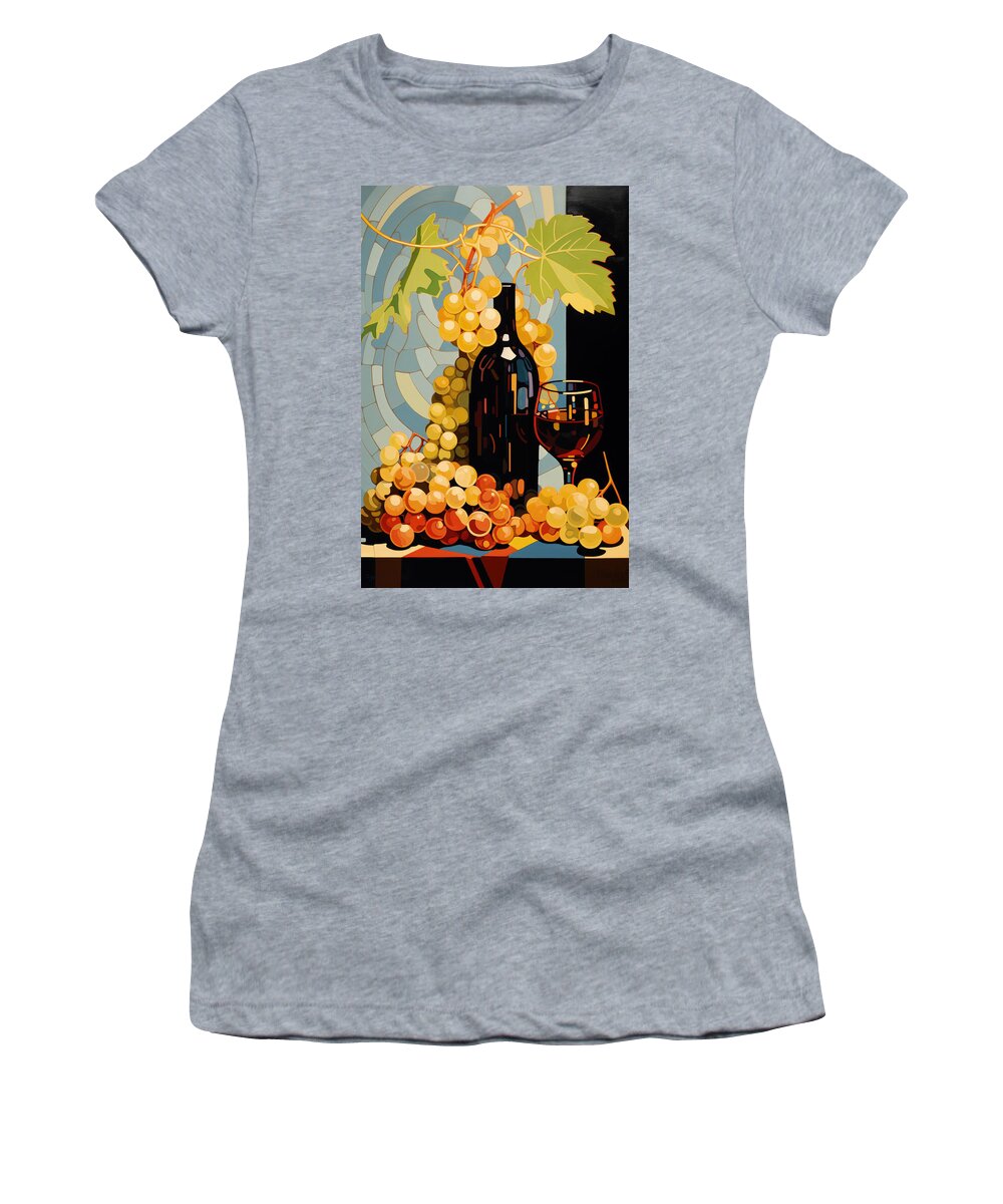 Grapes Women's T-Shirt featuring the painting Bottle of Wine Art by Lourry Legarde