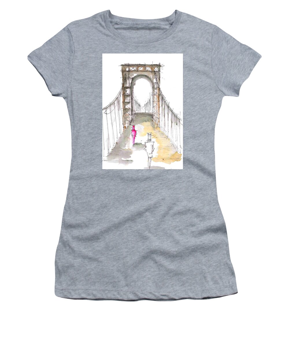 Bridge Women's T-Shirt featuring the drawing Bridge Perspective I by Jason Nicholas