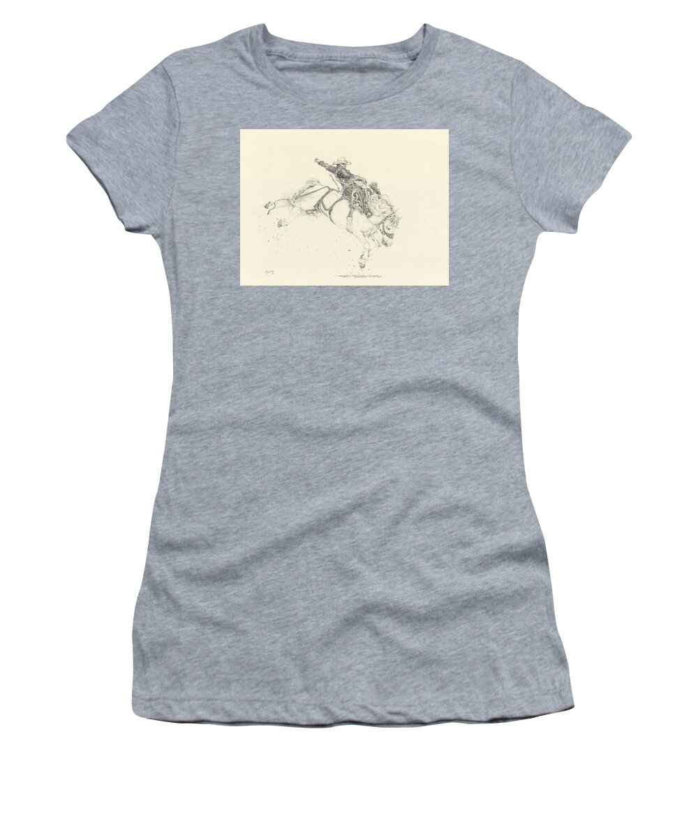 Bronc Women's T-Shirt featuring the drawing Bronc Rider Lefty by Michelle Garlock