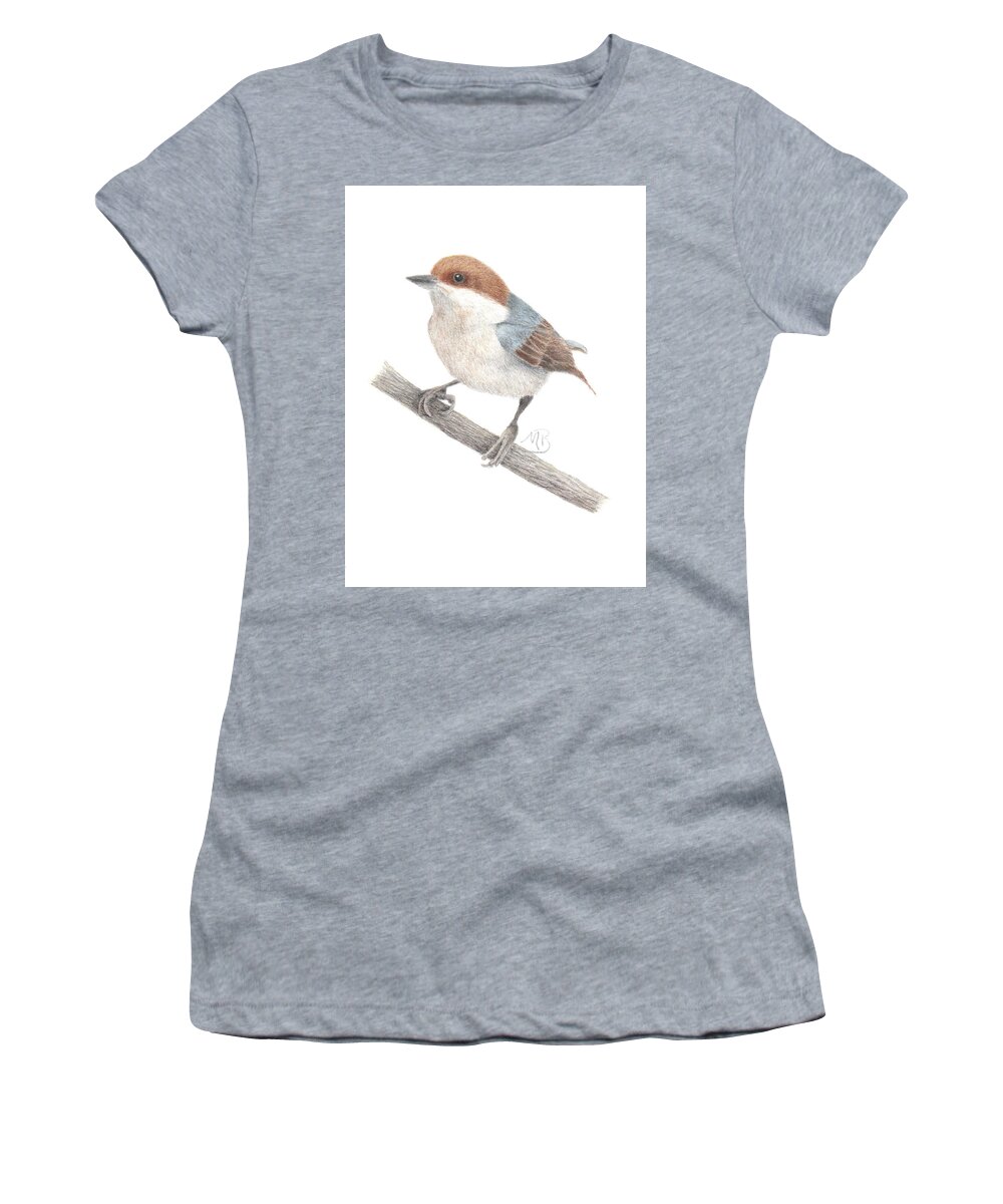 Bird Art Women's T-Shirt featuring the painting Brown-Headed Nuthatch by Monica Burnette