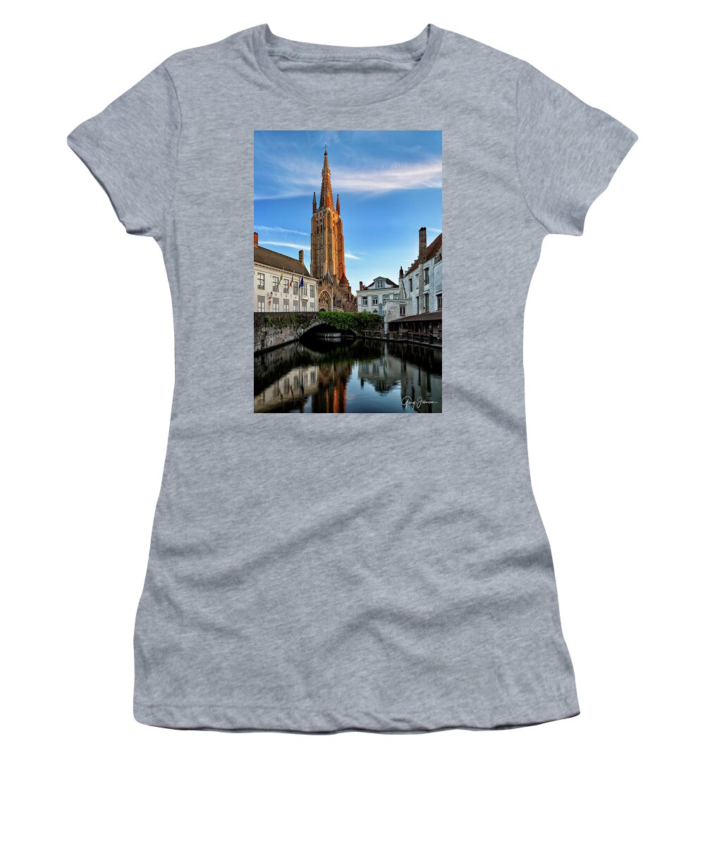 Bruges-belgium Women's T-Shirt featuring the photograph Bruges Reflection by Gary Johnson