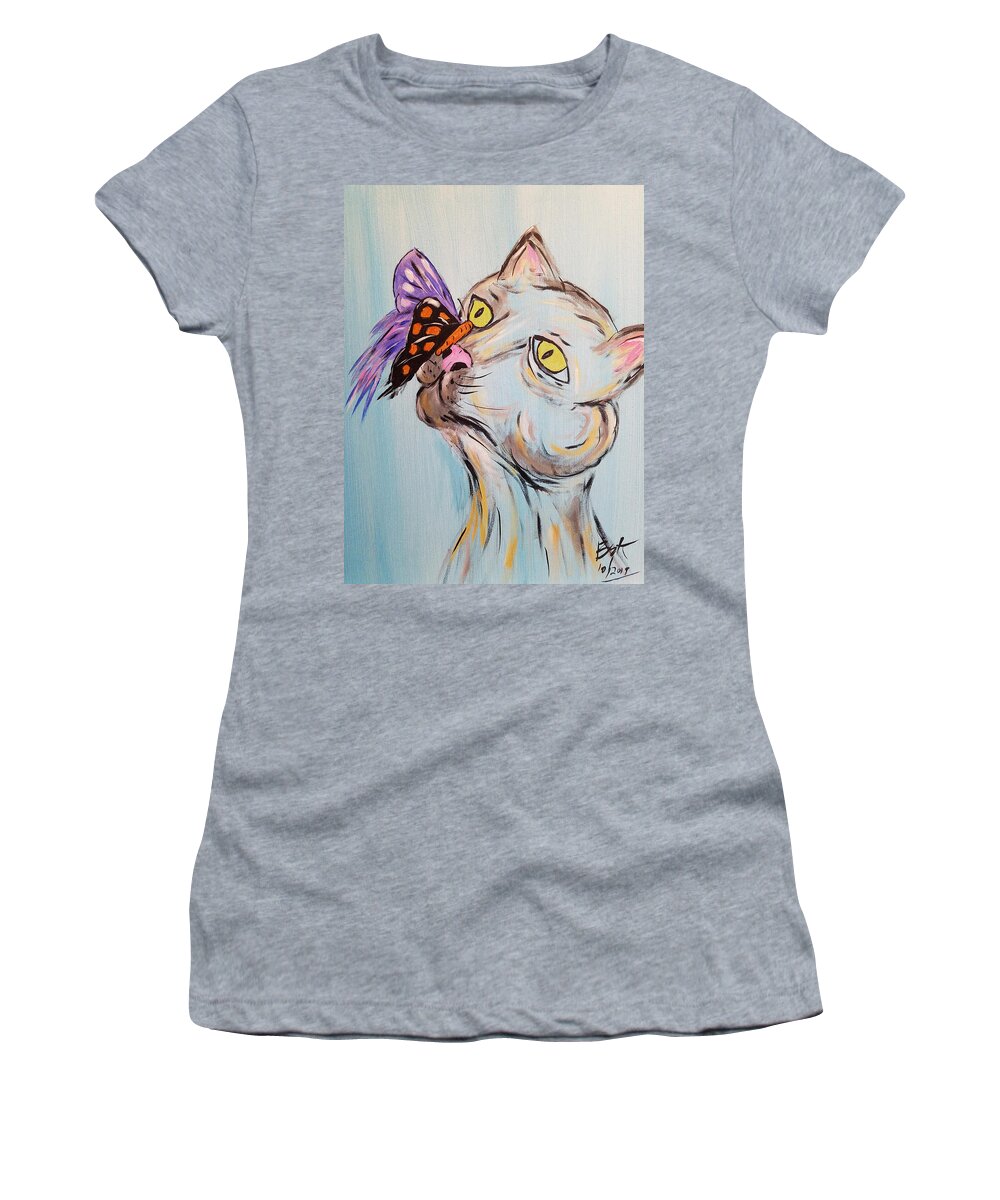 Cat Women's T-Shirt featuring the painting Bubby And The Butterfly by Brent Knippel