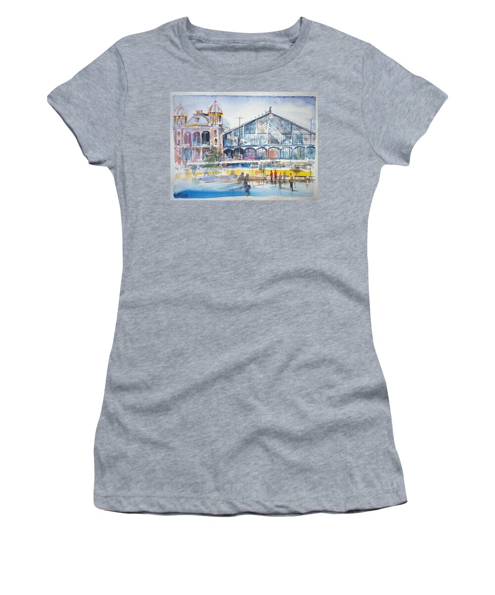 Budapest Women's T-Shirt featuring the painting Budapest, Western railway station by Lorand Sipos