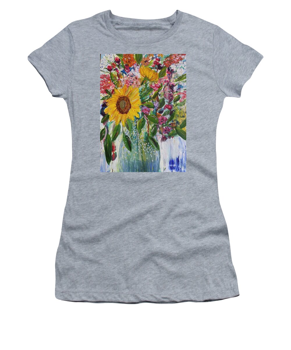 Flowers Women's T-Shirt featuring the painting Bursting with Joy by Kathy Bee