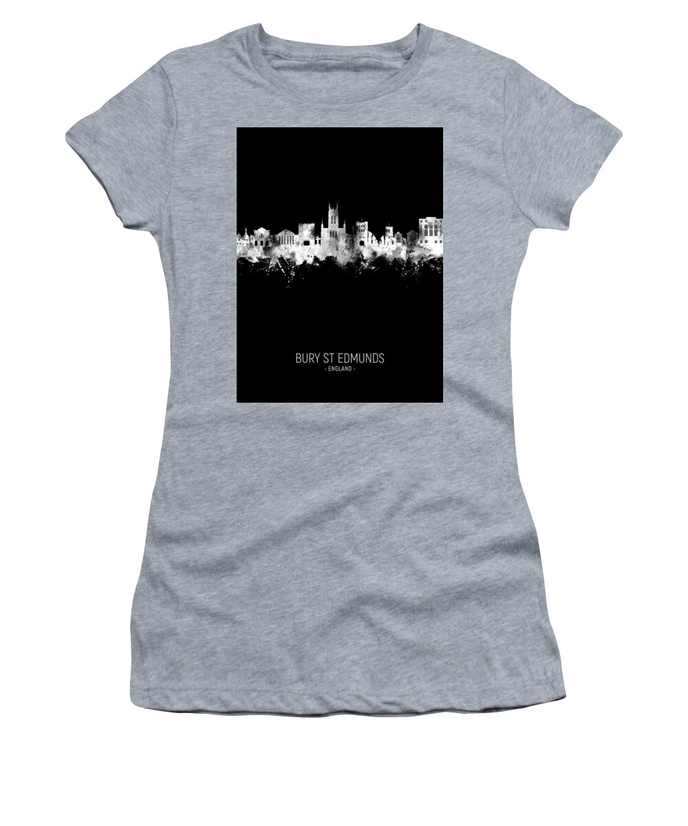 Bury St Edmunds Women's T-Shirt featuring the digital art Bury St Edmunds England Skyline #38 by Michael Tompsett