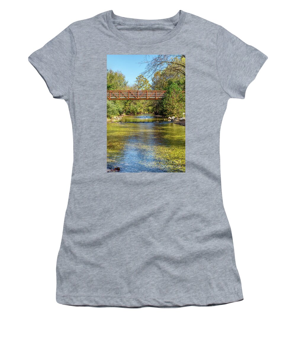 Ozarks Women's T-Shirt featuring the photograph Busiek Walkway Bridge Vertical by Jennifer White