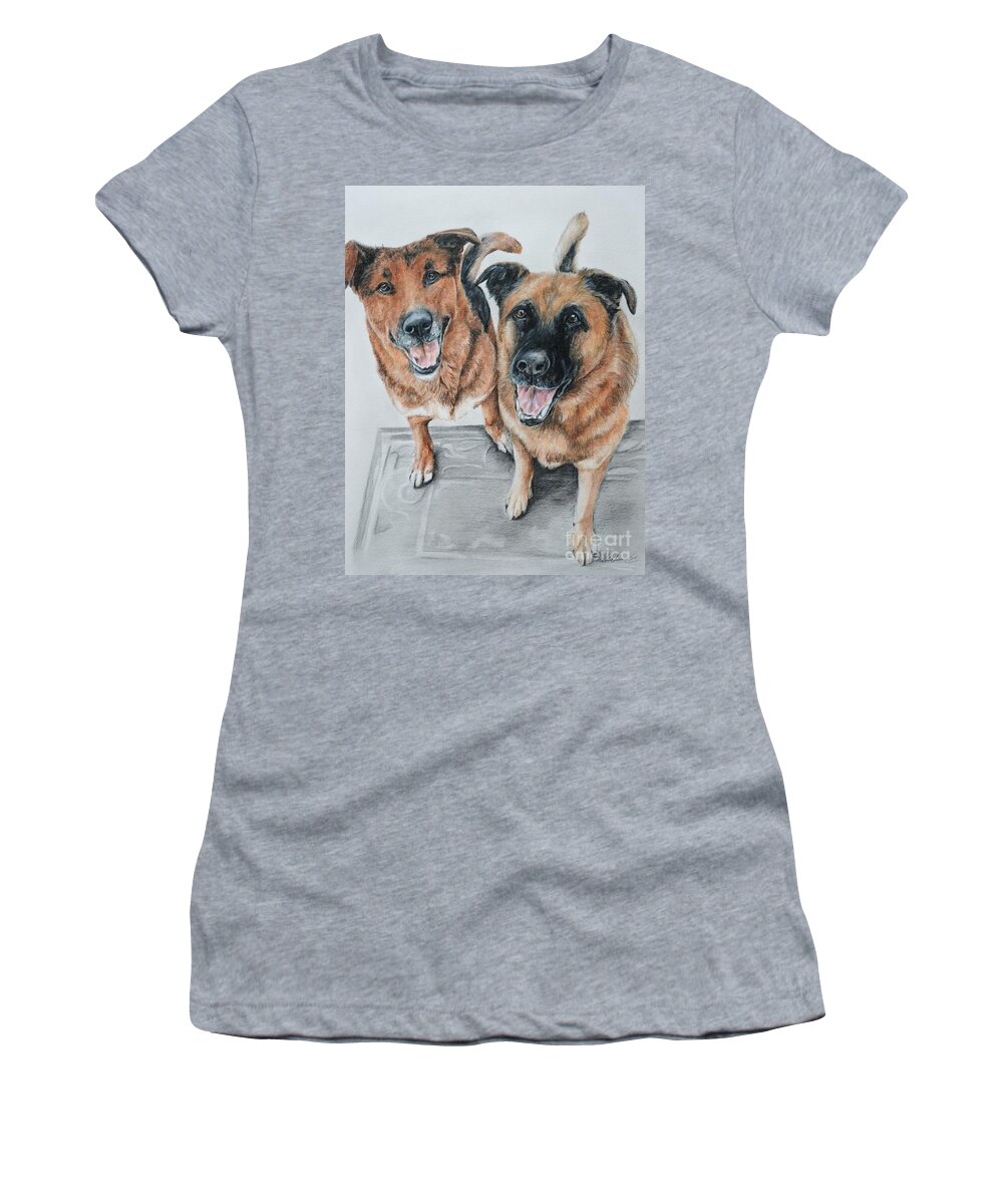 Dogs Women's T-Shirt featuring the drawing Buster and Chuck by Meagan Visser