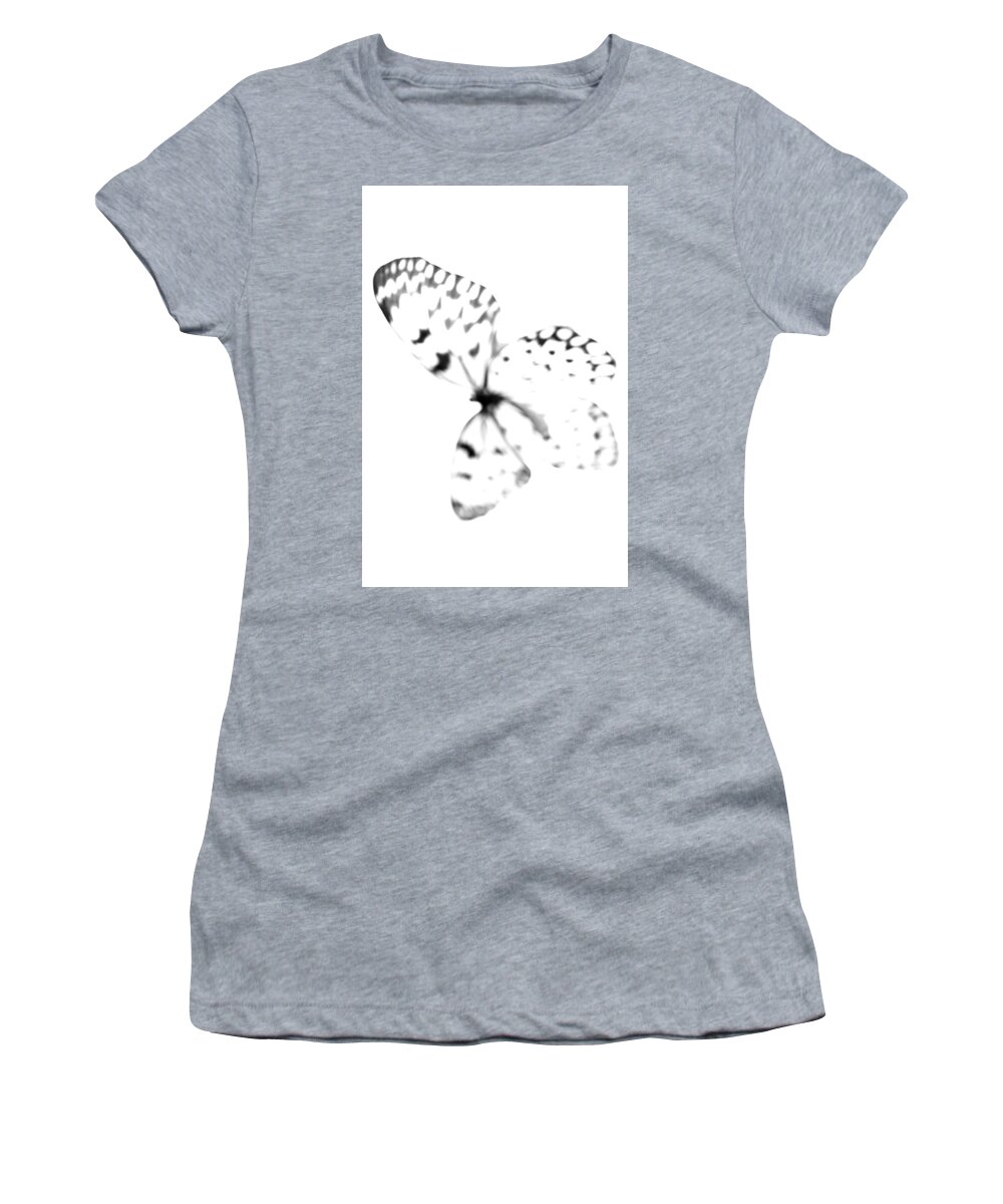 Butterfly Women's T-Shirt featuring the photograph Butterfly Blanc - Minimal Abstract Black And White by Marianna Mills