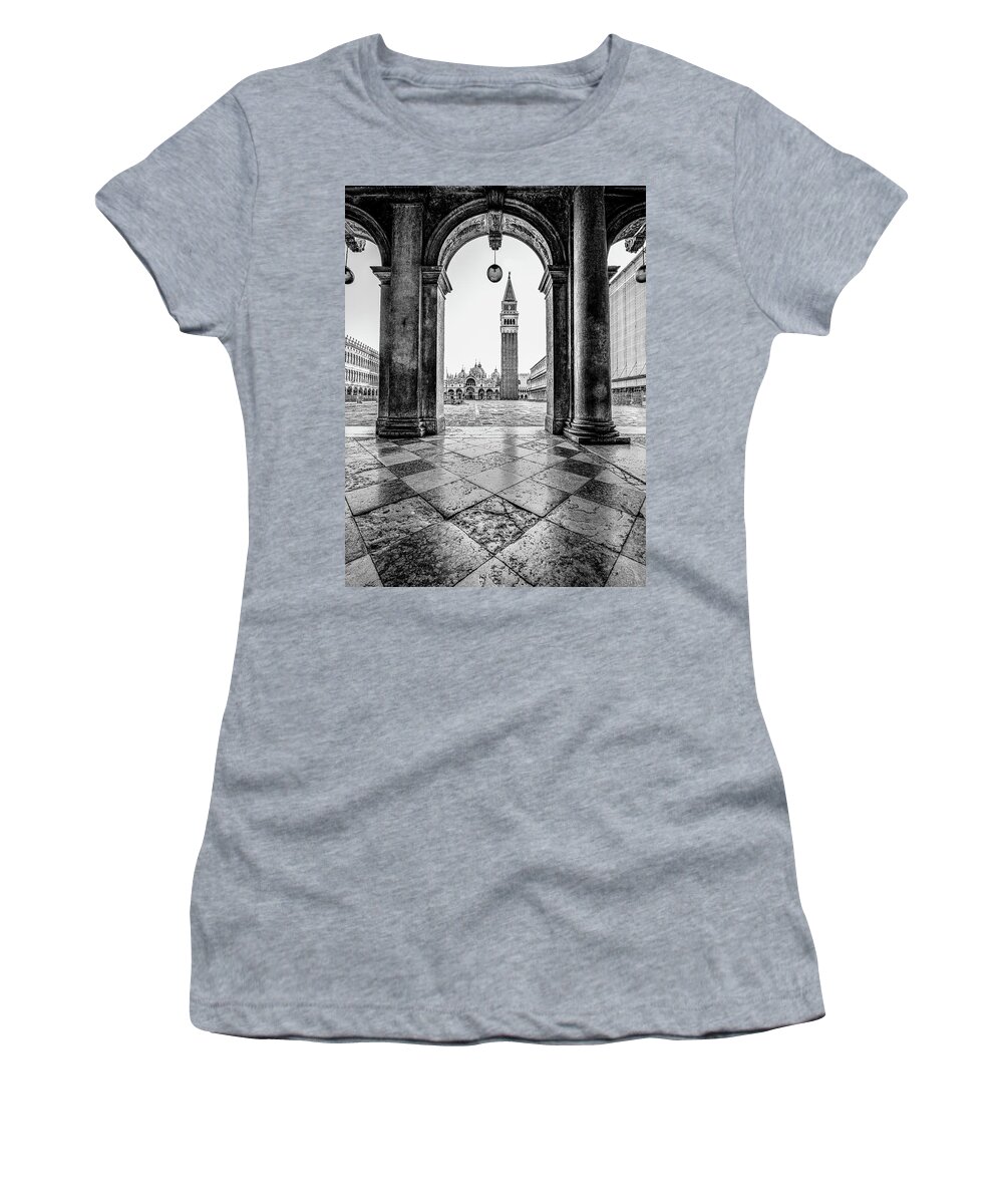 Italy Women's T-Shirt featuring the photograph BW Study - St. Marks Square by David Downs