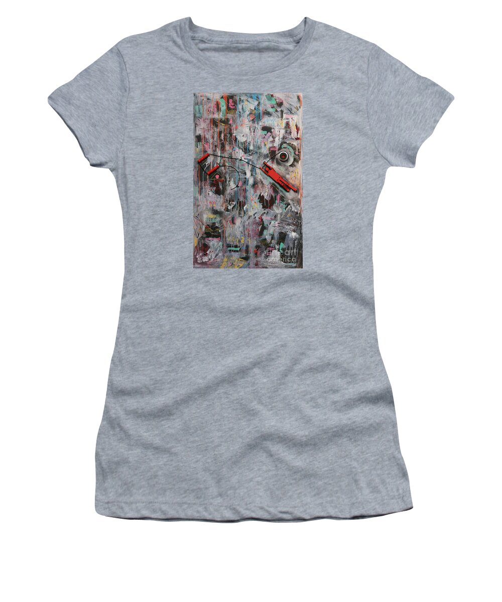 Mixed Media Abstract Women's T-Shirt featuring the mixed media By a Thread by Jean Clarke