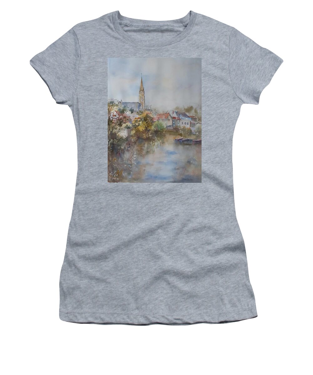  Women's T-Shirt featuring the painting By the river Saint Loup sur Thouet by Kim PARDON