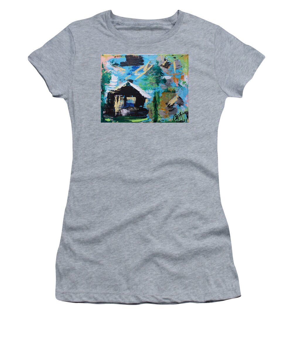 Cabin Women's T-Shirt featuring the painting Cabin In The Woods by Brent Knippel