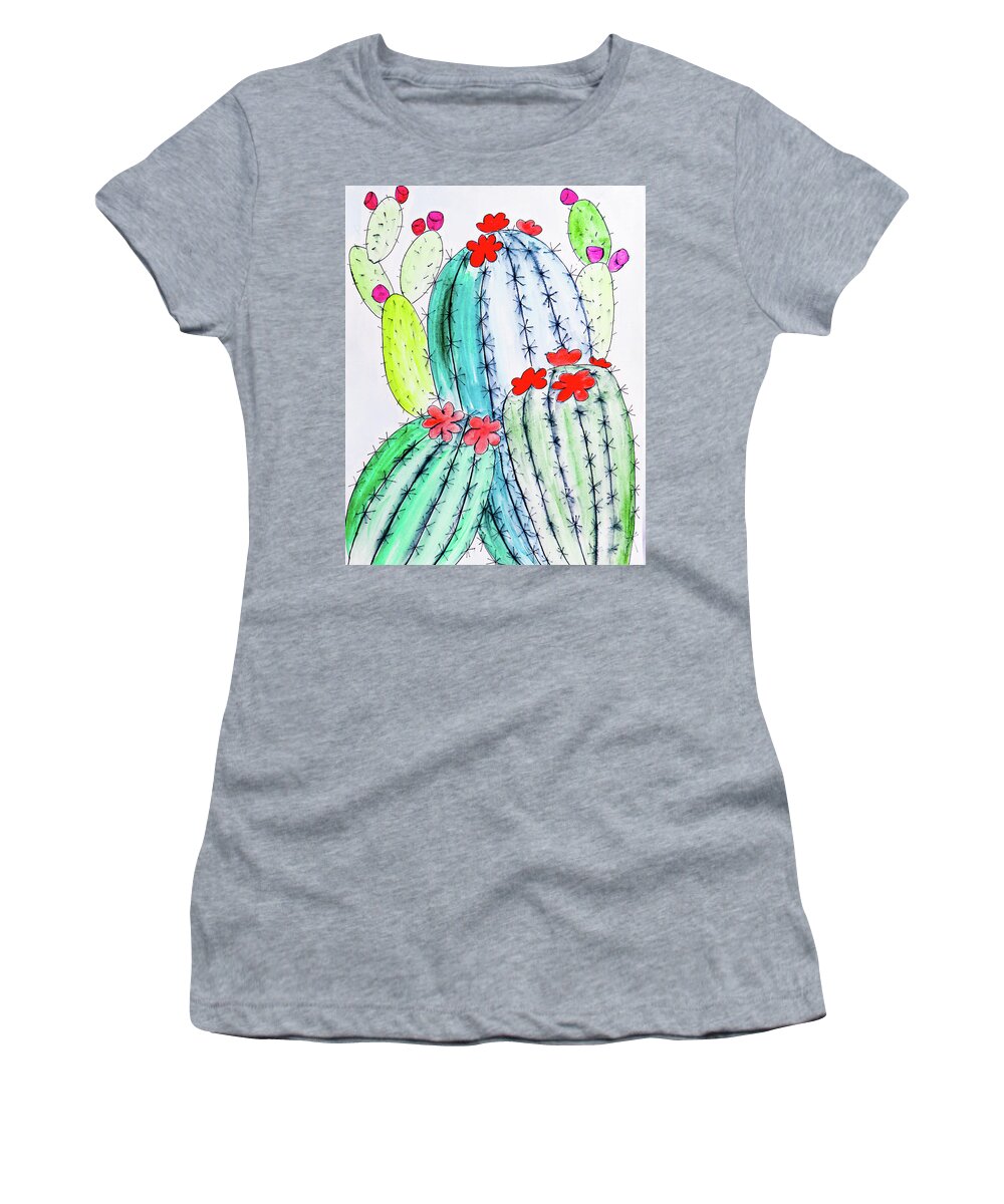 Cactus Women's T-Shirt featuring the painting Cactus Party 8 by Ted Clifton