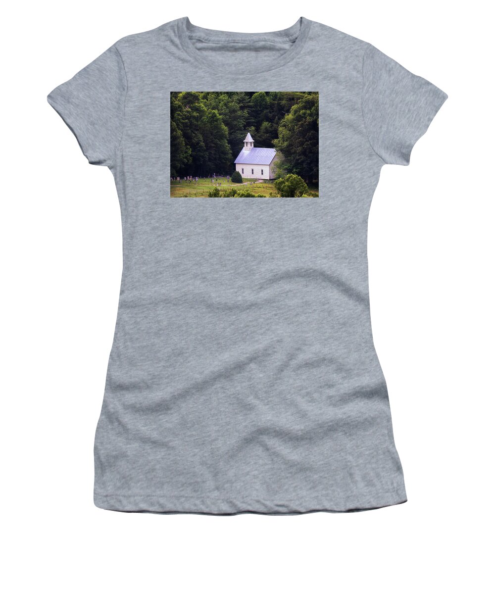 Church Women's T-Shirt featuring the photograph Cades Cove Methodist Church - Smoky Mountains by Susan Rissi Tregoning