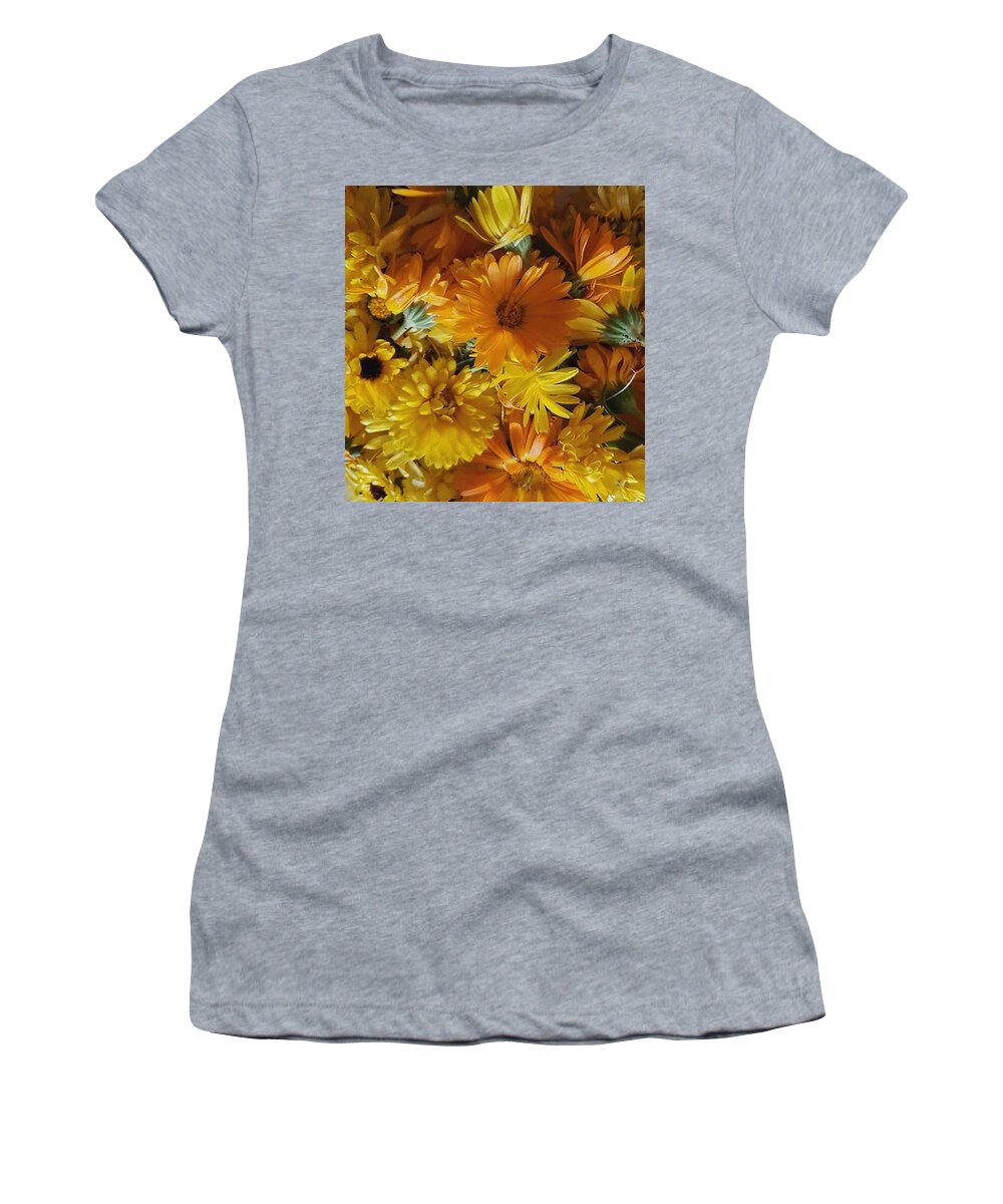 Orange Women's T-Shirt featuring the photograph Calendula Blossom Sunrise by Vicki Noble