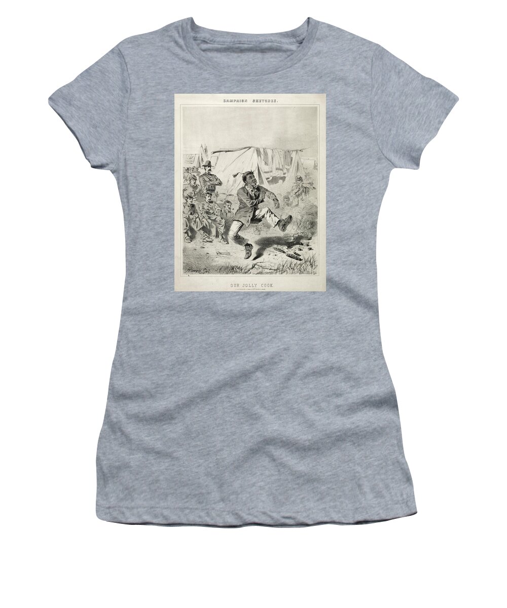 Campaign Sketches Our Jolly Cook 1863 Winslow Homer Sketch Women's T-Shirt featuring the painting Campaign Sketches Our Jolly Cook 1863 Winslow Homer by MotionAge Designs