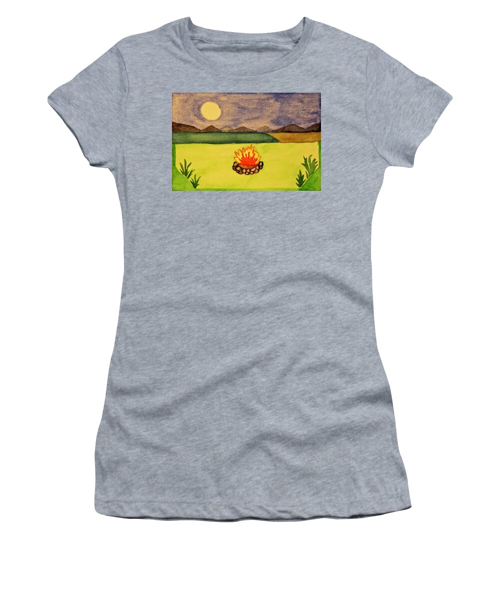 Campfire Women's T-Shirt featuring the painting Campfire Rest Time by Karen Nice-Webb