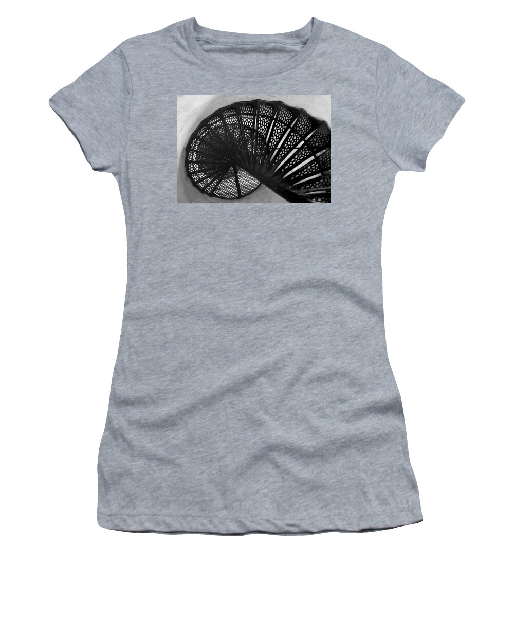 Spiral Women's T-Shirt featuring the photograph Cana Island Lighthouse Staircase BW by David T Wilkinson