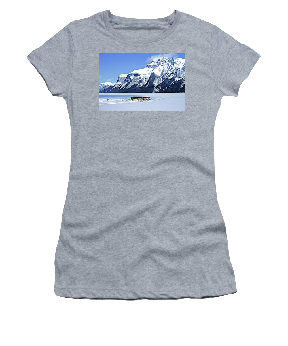 Winter. Canadian Rockies. Women's T-Shirt featuring the digital art Canadian Rockies by Marie Conboy